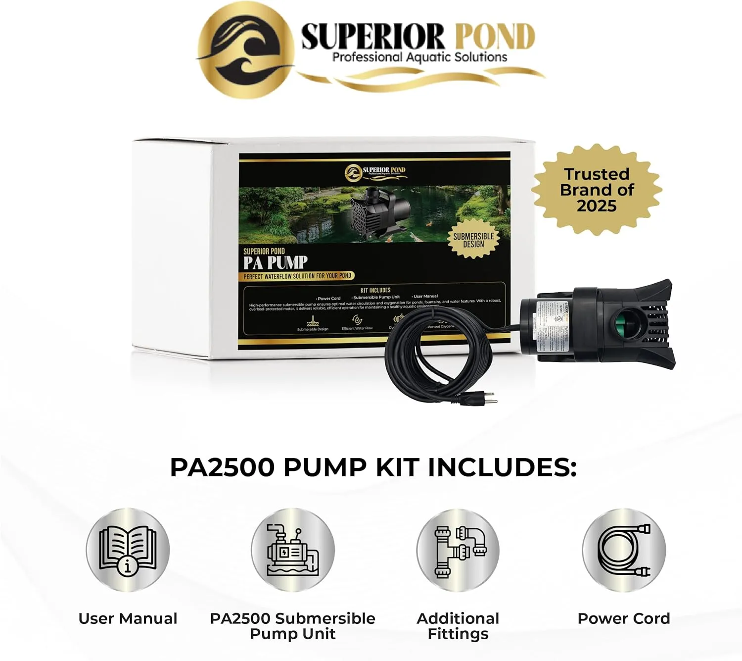 Asynchronous Submersible Pond Pump PA2500 2500 GPH “32 Foot Cord”