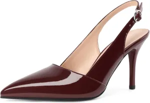 AUMOTED Women's Slingback D'Orsay Slip-on High Heels Pointed Toe Stiletto Ankle-Strap Heel Pump Dress Shoes 3.5 Inch