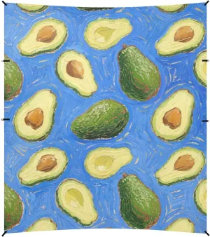Avocado Fruit Blue Art Painting Beach Tent UPF50  Protection Easy Setup Portable Sunshade with Sandbags and Shovel for Camping, Picnics, Backyard