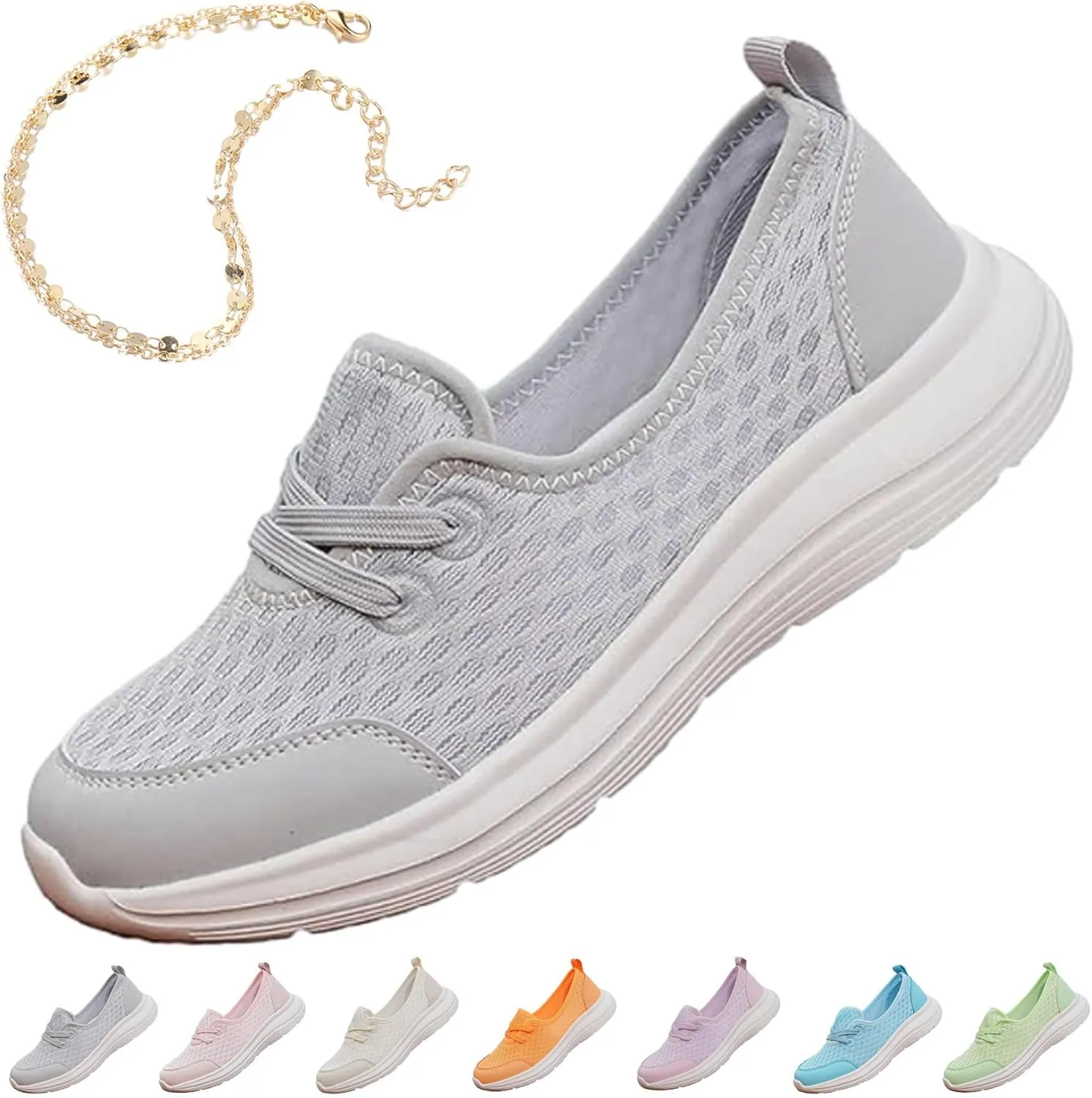 Azdealy Orthopedic Shoes, Women's Soft Sole Mesh Comfort Orthopedic Shoes, Casual Low-top Flat Slip on Walking Shoes (Gray, Adult, Women, 8.5, Numeric, US Footwear Size System, Medium)