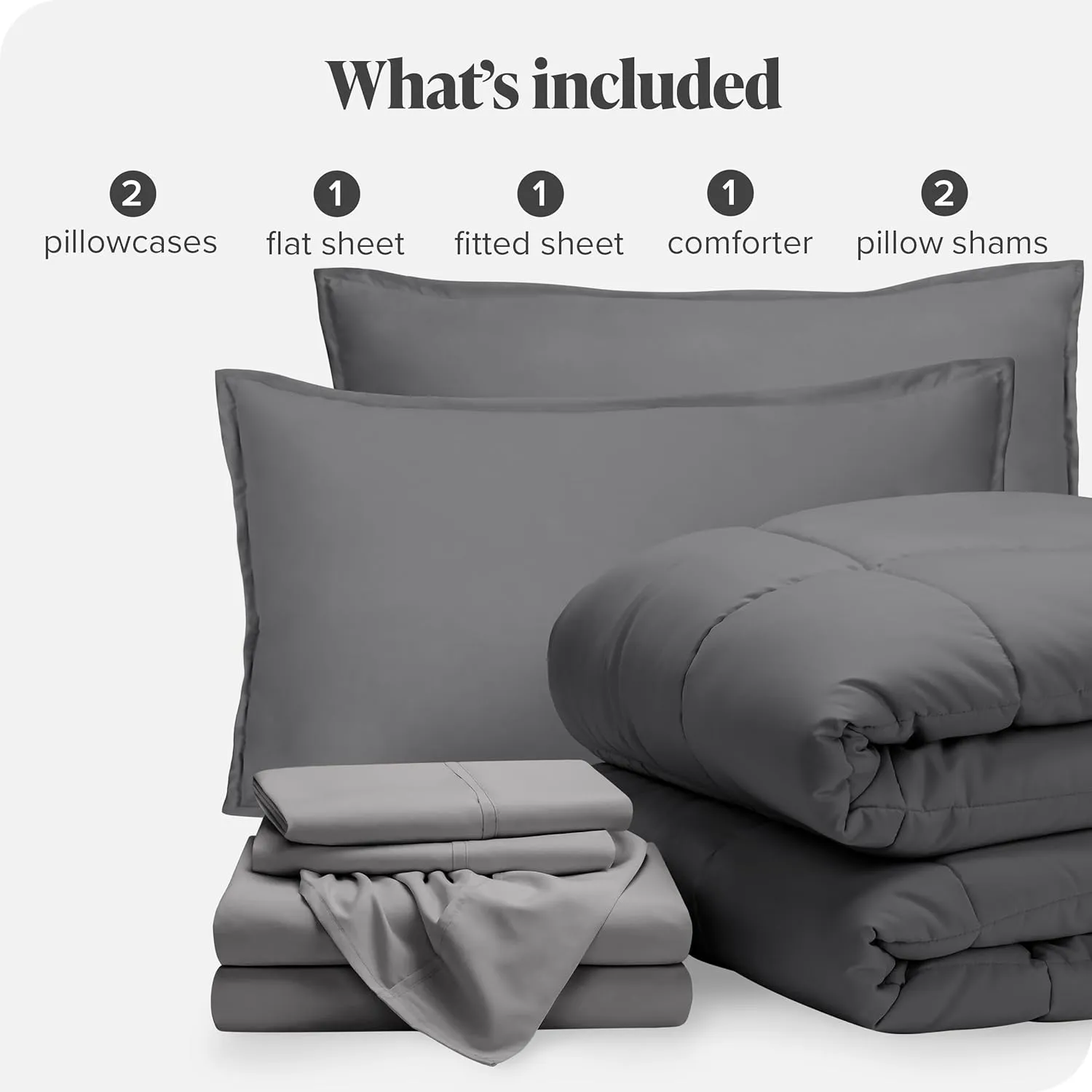 Bare Home Bed-in-A-Bag 7 Piece Comforter & Sheet Set - Full - Goose Down Alternative - Ultra-Soft 1800 Premium - Bedding Set (Full, Grey/Light Grey)
