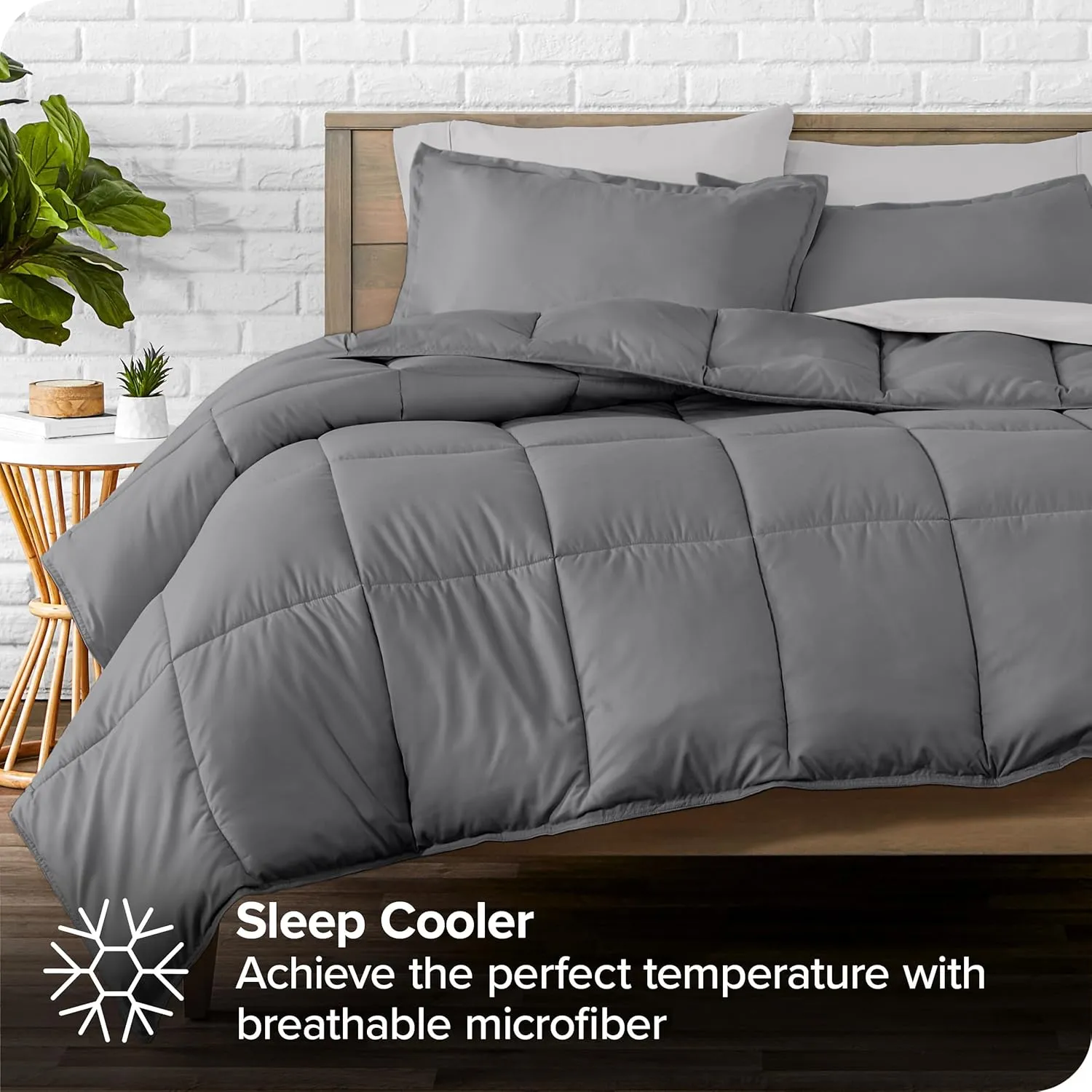 Bare Home Bed-in-A-Bag 7 Piece Comforter & Sheet Set - Full - Goose Down Alternative - Ultra-Soft 1800 Premium - Bedding Set (Full, Grey/Light Grey)