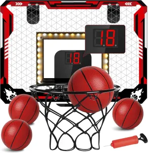Basketball Hoop Indoor, Light Up Mini Basketball Hoop for Kid with Electronic Scoreboard & 4 Balls, Foldable Door Sports Fan Backboard Toy Room Game, Gift for Teens Boy Girl Adults Ages 3 