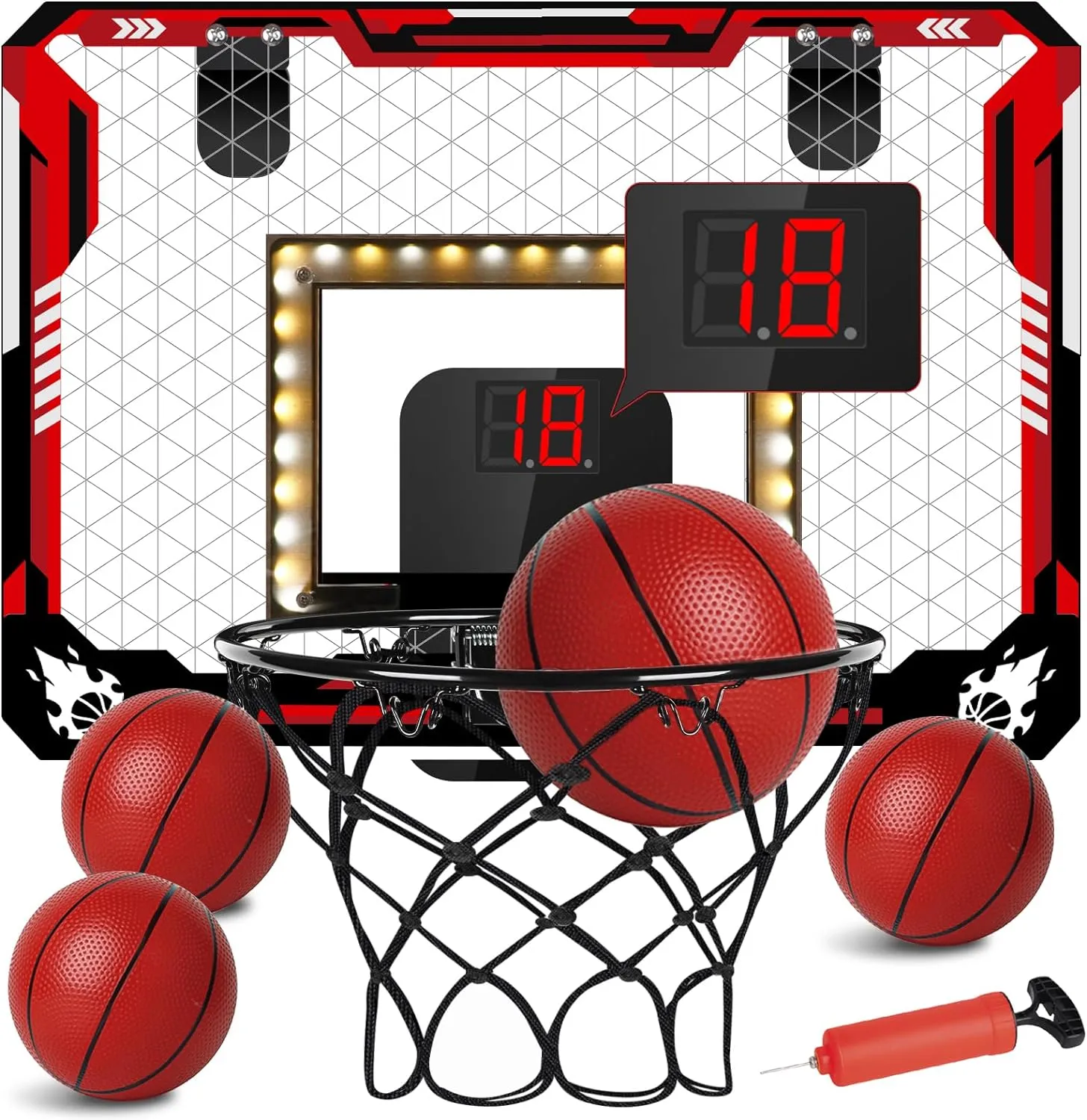 Basketball Hoop Indoor, Light Up Mini Basketball Hoop for Kid with Electronic Scoreboard & 4 Balls, Foldable Door Sports Fan Backboard Toy Room Game, Gift for Teens Boy Girl Adults Ages 3 