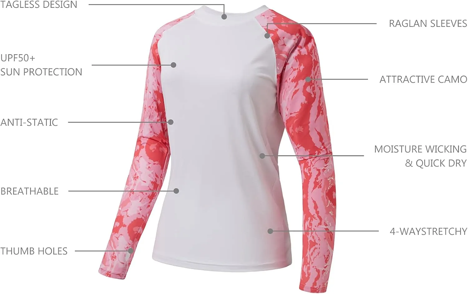 BASSDASH Women’s UPF 50  UV Sun Protection T-Shirt Long Sleeve Fishing Hiking Performance Shirts
