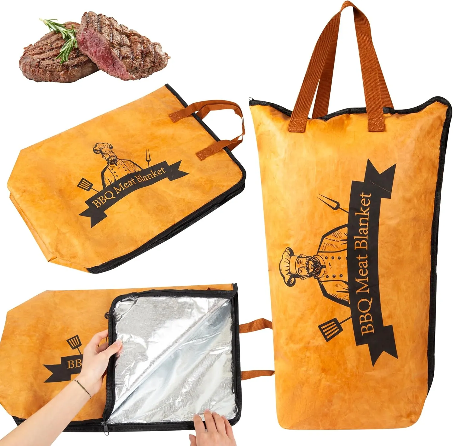 BBQ Blanket for Resting Meat, Reusable Reat Insulated Resting Bag, 21" Smoker Meat Resting Blanket with Wide Mouth, for Large Briskets/Pork Shoulders/Turkey/Beef - Camping, Picnics Gifts for Men