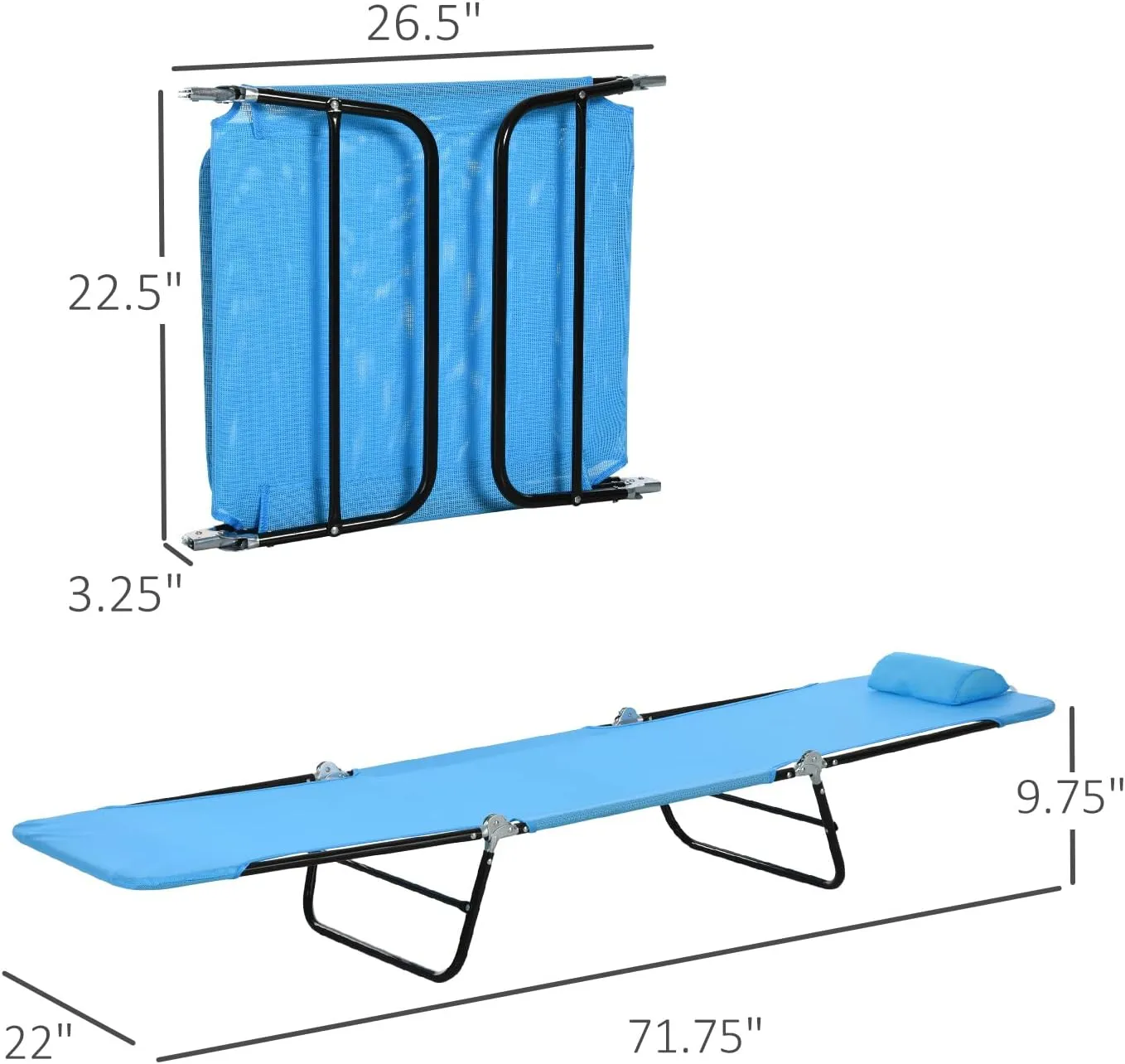 Beach-Camping Lounge-Chair Chaise-Outdoor Folding-Reclining - Tanning Chairs Portable Adjustable Backrest Poolside Patio for Garden Lawn Backyard Picnics (Blue)
