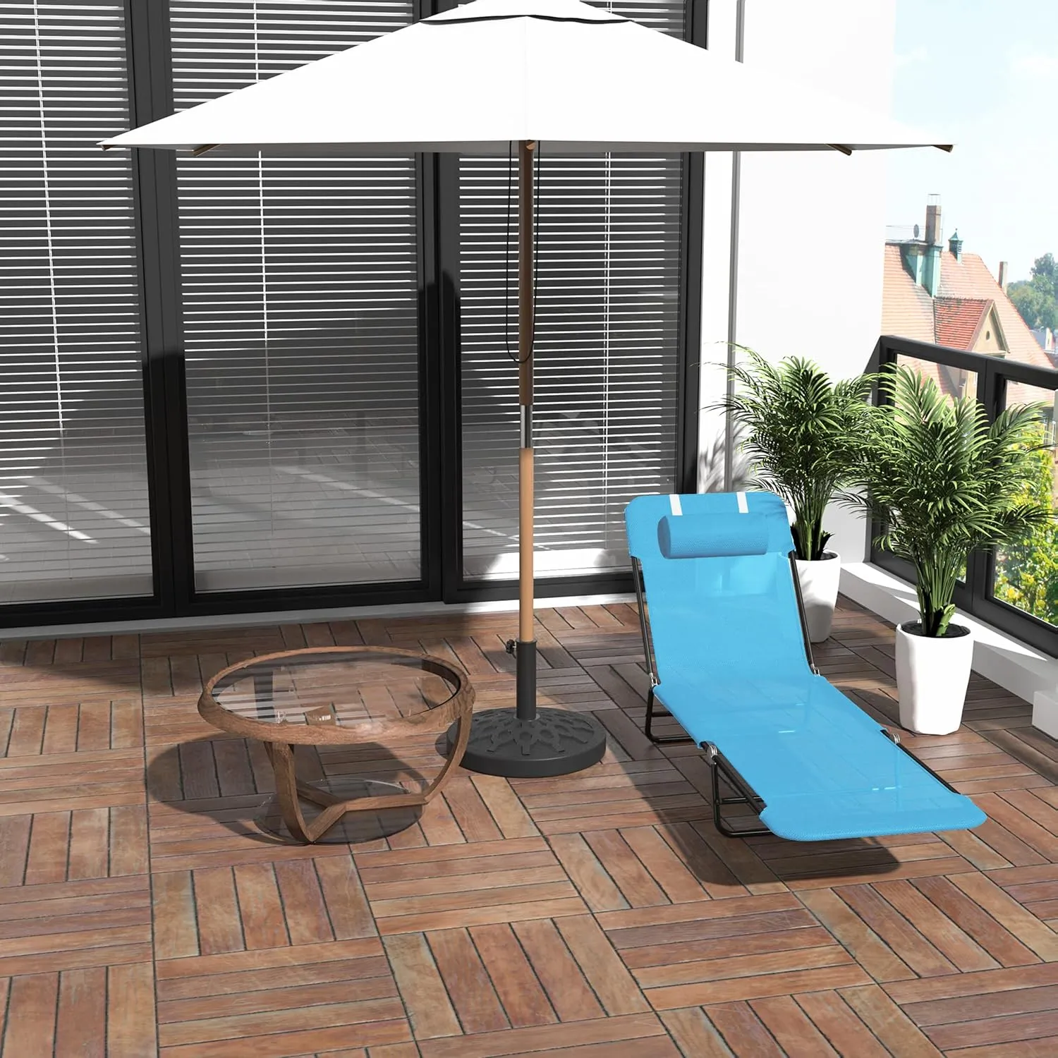 Beach-Camping Lounge-Chair Chaise-Outdoor Folding-Reclining - Tanning Chairs Portable Adjustable Backrest Poolside Patio for Garden Lawn Backyard Picnics (Blue)