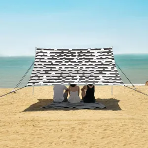 Beach Shade Tent with UPF50  UV Protection,Black and White Dots Lightweight Camping Sun Shelter for Outdoor,Camping Trips, Fishing, Backyard,Picnics,Easy Set Up and Carry 9x10.5 FT