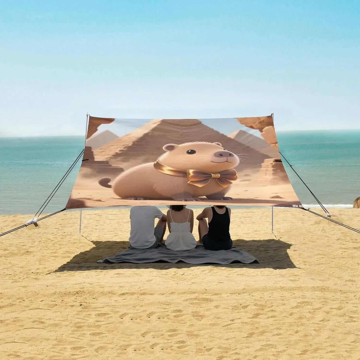 Beach Shade Tent with UPF50  UV Protection,Capybara and Pyramid Lightweight Camping Sun Shelter for Outdoor,Camping Trips, Fishing, Backyard,Picnics,Easy Set Up and Carry 9x10.5 FT
