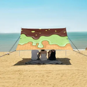 Beach Shade Tent with UPF50  UV Protection,Chocolate Pistachio Ice Cream Lightweight Camping Sun Shelter for Outdoor,Camping Trips, Fishing, Backyard,Picnics,Easy Set Up and Carry 9x10.5 FT