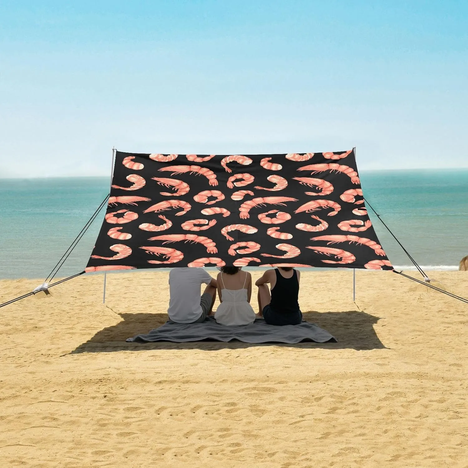Beach Shade Tent with UPF50  UV Protection,Delicious Shrimp Seamless Pattern Lightweight Camping Sun Shelter for Outdoor,Camping Trips, Fishing, Backyard,Picnics,Easy Set Up and Carry 9x10.5 FT