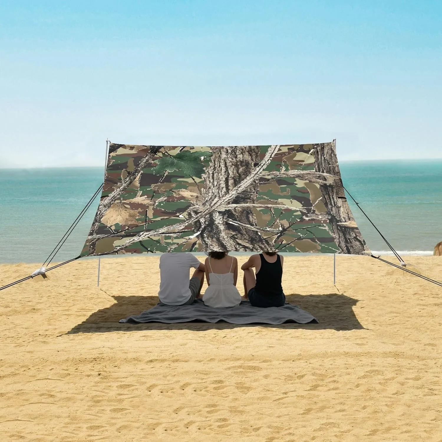 Beach Shade Tent with UPF50  UV Protection,Forest Real Trees Camouflage Lightweight Camping Sun Shelter for Outdoor,Camping Trips, Fishing, Backyard,Picnics,Easy Set Up and Carry 9x10.5 FT