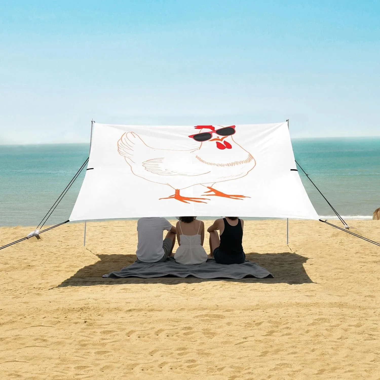 Beach Shade Tent with UPF50  UV Protection,Funny Chicken with Sunglasses Lightweight Camping Sun Shelter for Outdoor,Camping Trips, Fishing, Backyard,Picnics,Easy Set Up and Carry 9x10.5 FT
