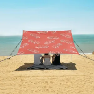 Beach Shade Tent with UPF50  UV Protection,Shrimp Sketch Seamless Pattern Lightweight Camping Sun Shelter for Outdoor,Camping Trips, Fishing, Backyard,Picnics,Easy Set Up and Carry 9x10.5 FT