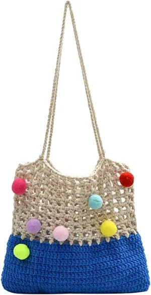Beach Woven Crochet Bag for Women Straw Hobo Mesh Tote Knit Bags, for Daily Picnic Summer Holiday Travel Vacation