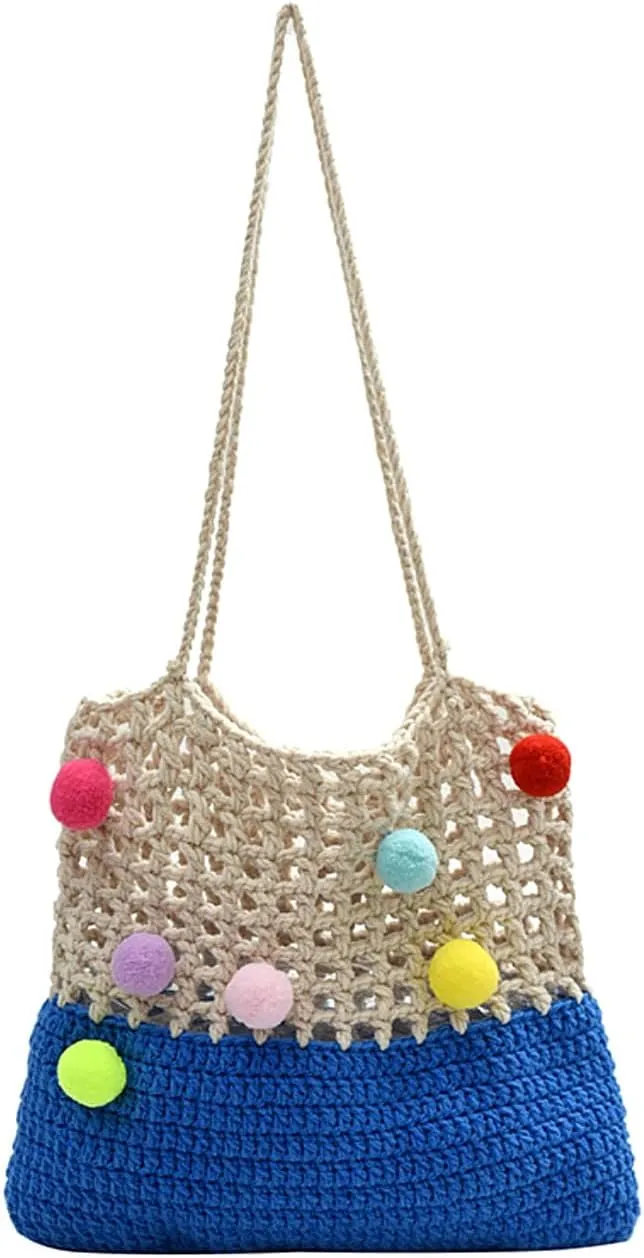 Beach Woven Crochet Bag for Women Straw Hobo Mesh Tote Knit Bags, for Daily Picnic Summer Holiday Travel Vacation