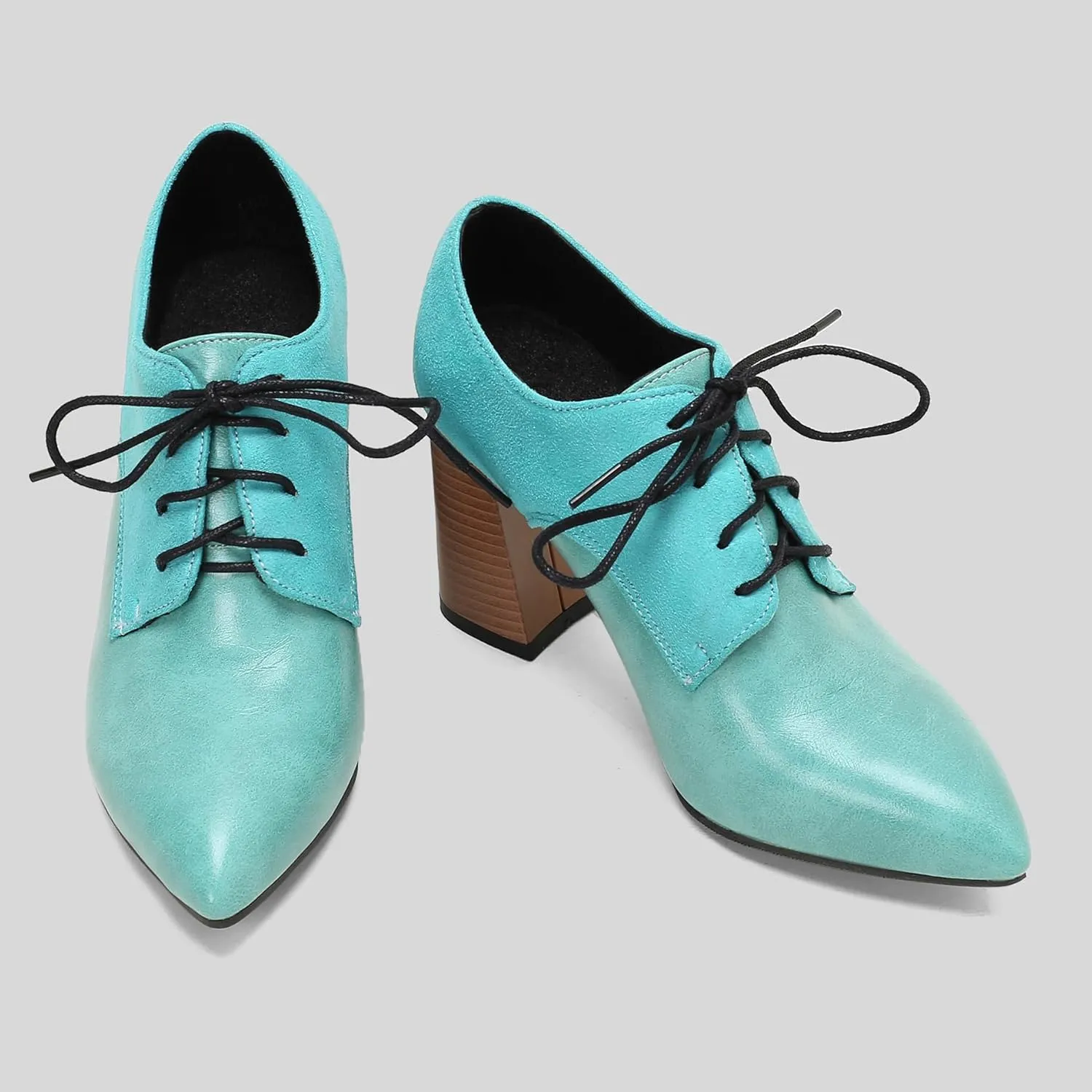 BEAUPAS Women's Lace Up Heeled Oxford Pointed Toe Chunky High Heels Pumps Block Heel Closed Toe Vintage Dress Shoes