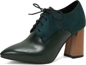 BEAUPAS Women's Lace Up Heeled Oxford Pointed Toe Chunky High Heels Pumps Block Heel Closed Toe Vintage Dress Shoes