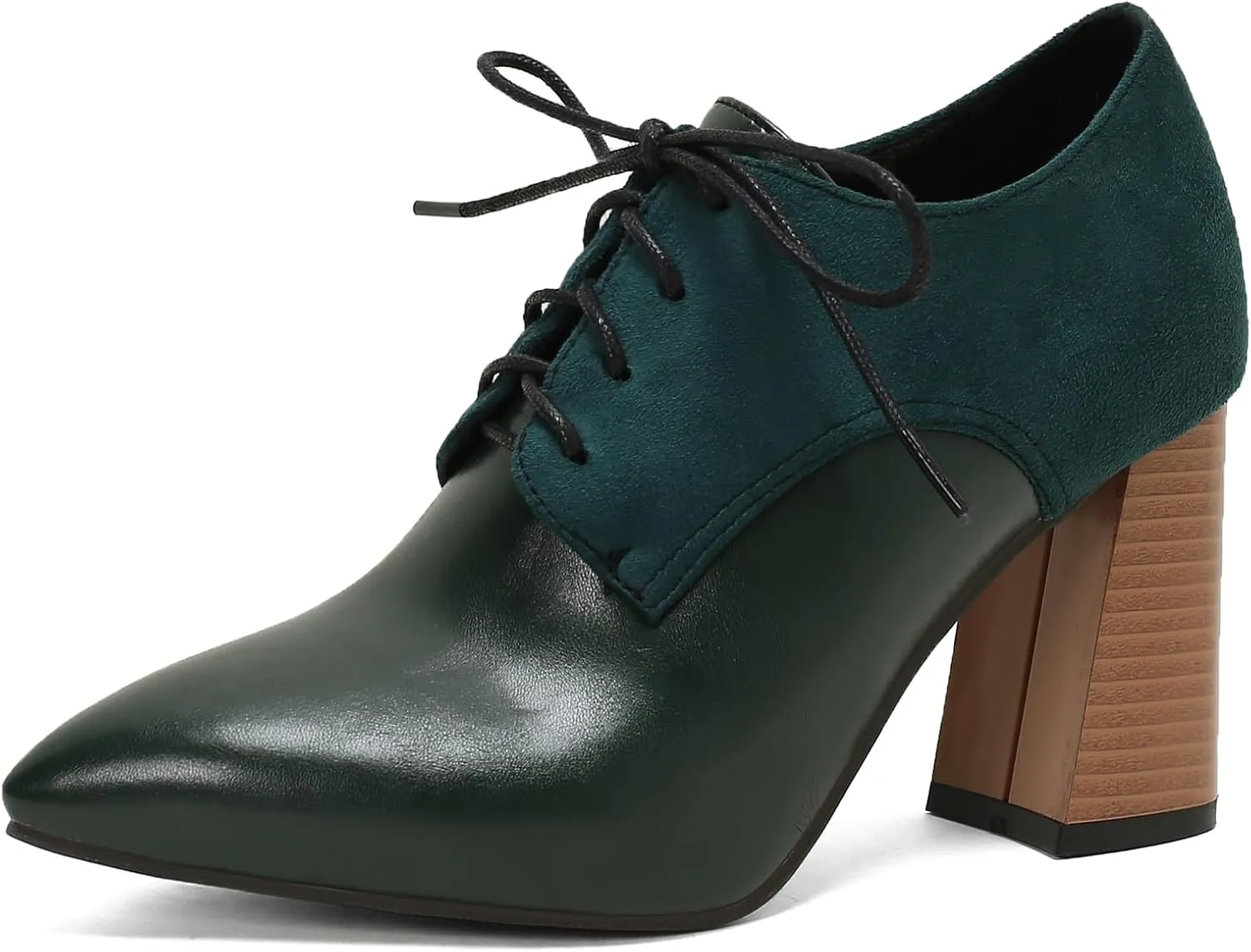 BEAUPAS Women's Lace Up Heeled Oxford Pointed Toe Chunky High Heels Pumps Block Heel Closed Toe Vintage Dress Shoes