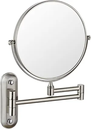 Beauty Mirror,10X Hotel Bathroom Wall Mounted Makeup Mirror, 8 Inch Extendable Mirror Foldable Telescopic Magnifying Double-Sided Shaving Mirror for Bathroom Vanity Brushed Nickel 6 inches 5X