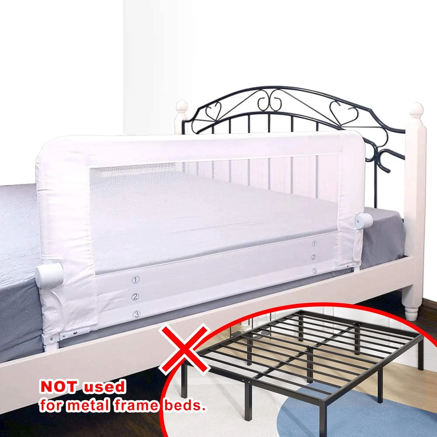 Bed Rail for Toddlers, 43" Foldable Toddler Bed Rail Guards for Baby Safety, with 1Piece Safe Belt for Kids, Fits Twin, Double, Full, Queen Size Bed(43" L*22.8" H, White)