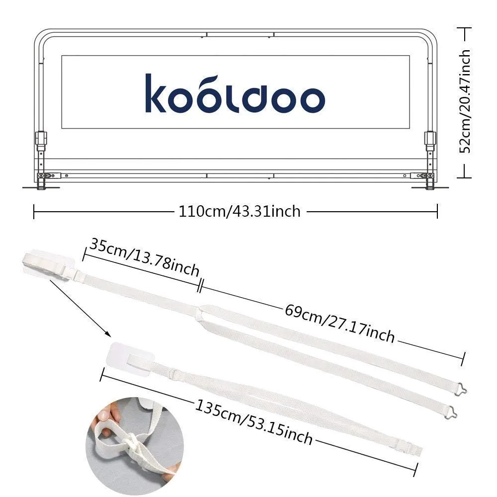 Bed Rail for Toddlers, 43" Foldable Toddler Bed Rail Guards for Baby Safety, with 1Piece Safe Belt for Kids, Fits Twin, Double, Full, Queen Size Bed(43" L*22.8" H, White)