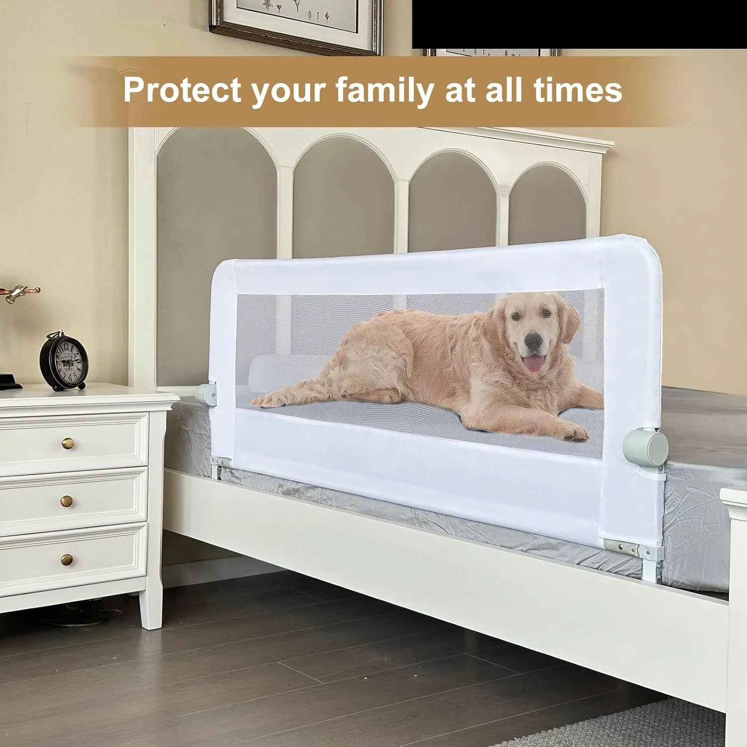 Bed Rail for Toddlers, 43" Foldable Toddler Bed Rail Guards for Baby Safety, with 1Piece Safe Belt for Kids, Fits Twin, Double, Full, Queen Size Bed(43" L*22.8" H, White)