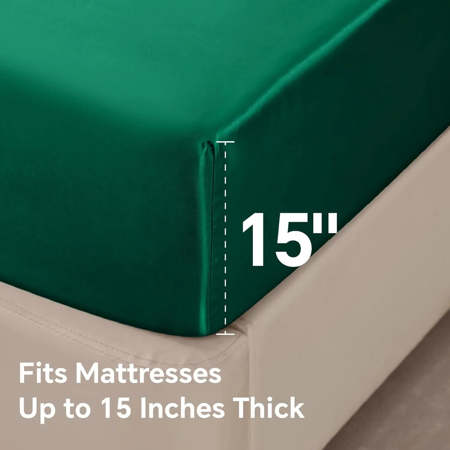 BEDELITE Satin Sheets Queen Size Bed Set, Luxury Soft Dark Green Sheets for Hair and Skin, Similar to Silk Bed Sheets Set 4 Pieces with 1 Deep Pocket Fitted Sheet, 1 Flat Sheet, and 2 Pillowcases