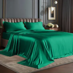 BEDELITE Satin Sheets Queen Size Bed Set, Luxury Soft Dark Green Sheets for Hair and Skin, Similar to Silk Bed Sheets Set 4 Pieces with 1 Deep Pocket Fitted Sheet, 1 Flat Sheet, and 2 Pillowcases