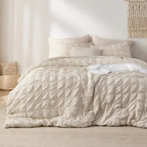 Bedsure Bed in a Bag King - 7 Pieces Plaid Seersucker Bedding Comforter Sets, Soft Lightweight Beige Boho Bed Set with Comforters King Size, Sheets, Pillowcases & Shams