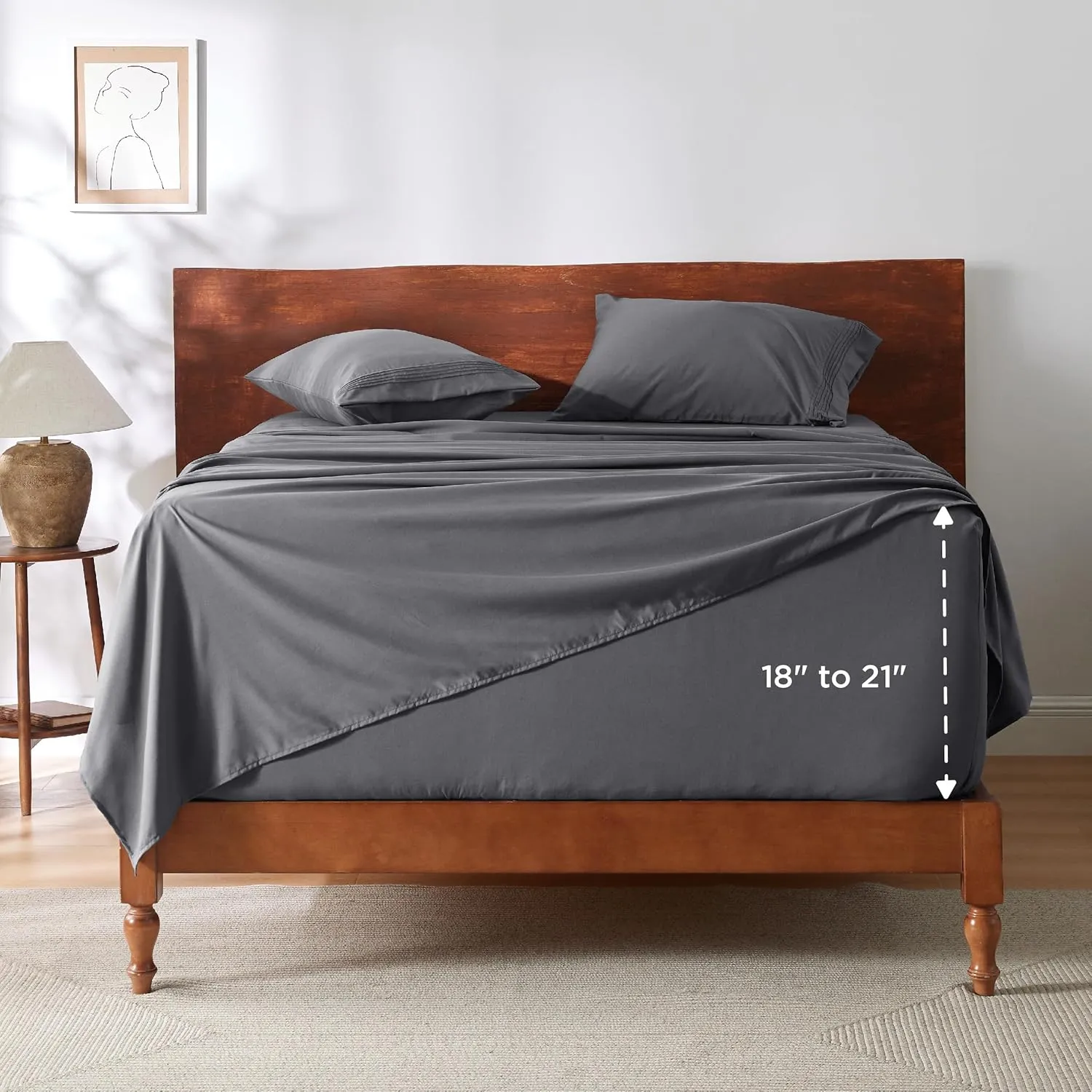 Bedsure Deep Pocket Queen Sheets Set - Fits Mattresses Up to 21 Inches Thick - 4 Piece GentleSoft Bed Sheets, Moisture Wicking, Soft & Cooling Bedsheet & Pillowcases, Easy & Secure Fit, Grey