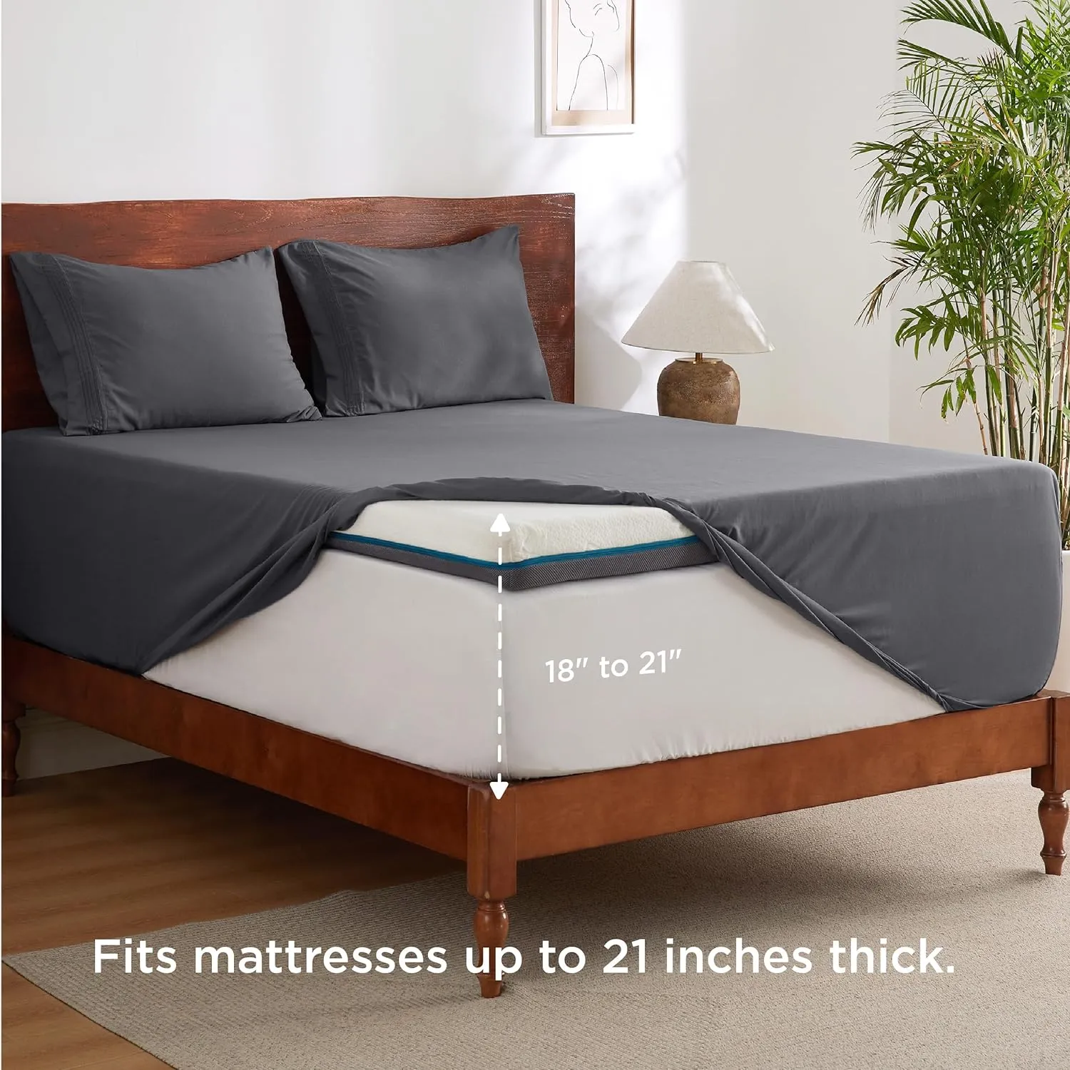 Bedsure Deep Pocket Queen Sheets Set - Fits Mattresses Up to 21 Inches Thick - 4 Piece GentleSoft Bed Sheets, Moisture Wicking, Soft & Cooling Bedsheet & Pillowcases, Easy & Secure Fit, Grey