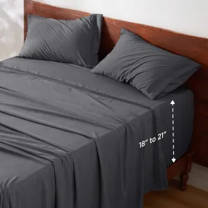 Bedsure Deep Pocket Queen Sheets Set - Fits Mattresses Up to 21 Inches Thick - 4 Piece GentleSoft Bed Sheets, Moisture Wicking, Soft & Cooling Bedsheet & Pillowcases, Easy & Secure Fit, Grey
