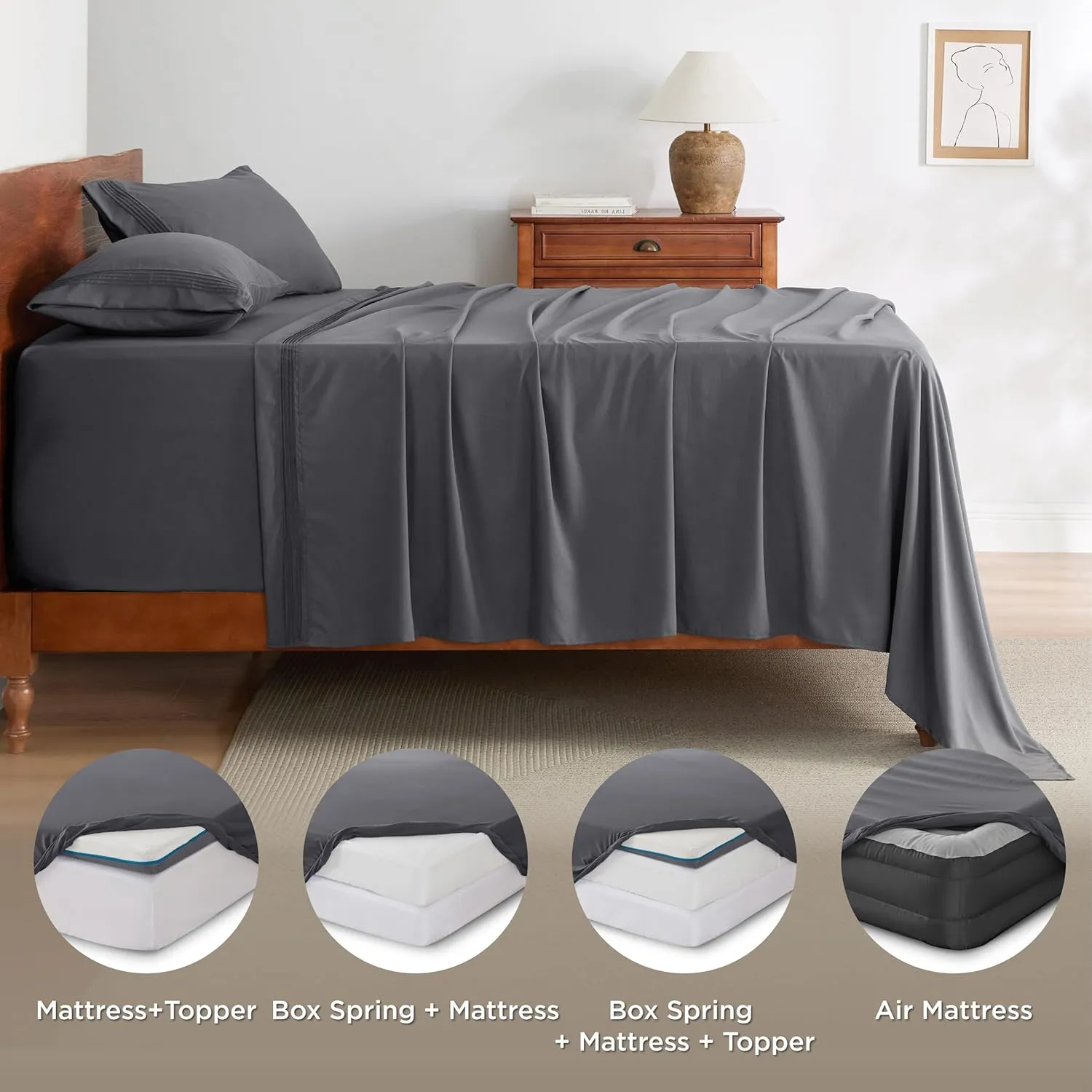 Bedsure Deep Pocket Queen Sheets Set - Fits Mattresses Up to 21 Inches Thick - 4 Piece GentleSoft Bed Sheets, Moisture Wicking, Soft & Cooling Bedsheet & Pillowcases, Easy & Secure Fit, Grey