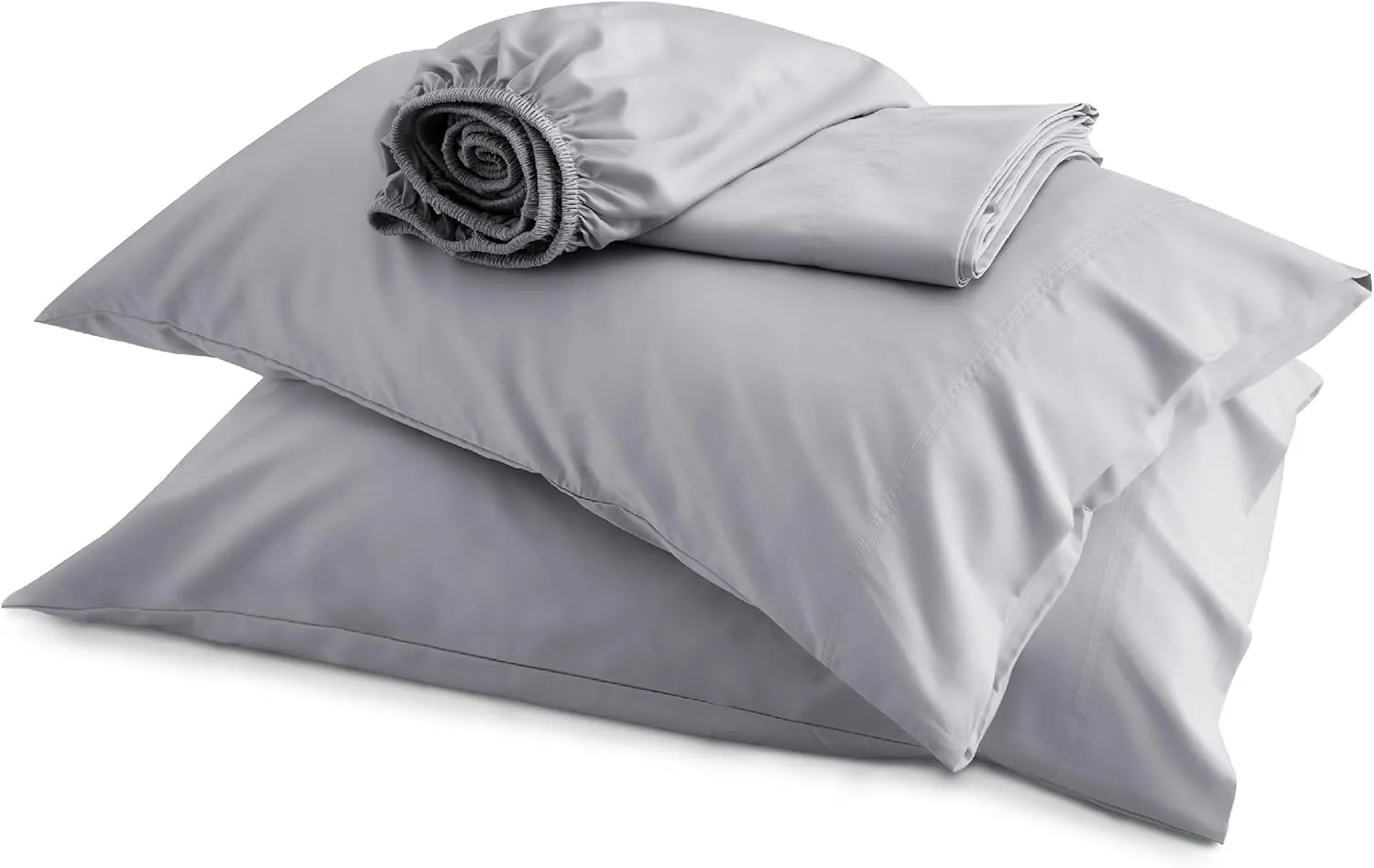 Bedsure Queen Sheets, Rayon Derived from Bamboo, Queen Cooling Sheet Set, Deep Pocket Up to 16", Breathable & Soft Bed Sheets, Hotel Luxury Silky Bedding Sheets & Pillowcases, Silver Grey