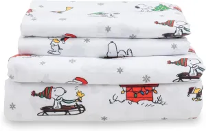 Berkshire Blanket Peanuts® Kids Sheet Set Full Size - 4 Pieces,Cute Character Snoopy Printed Soft Microfiber Bed Sheets,Holiday Helpers Sheet White