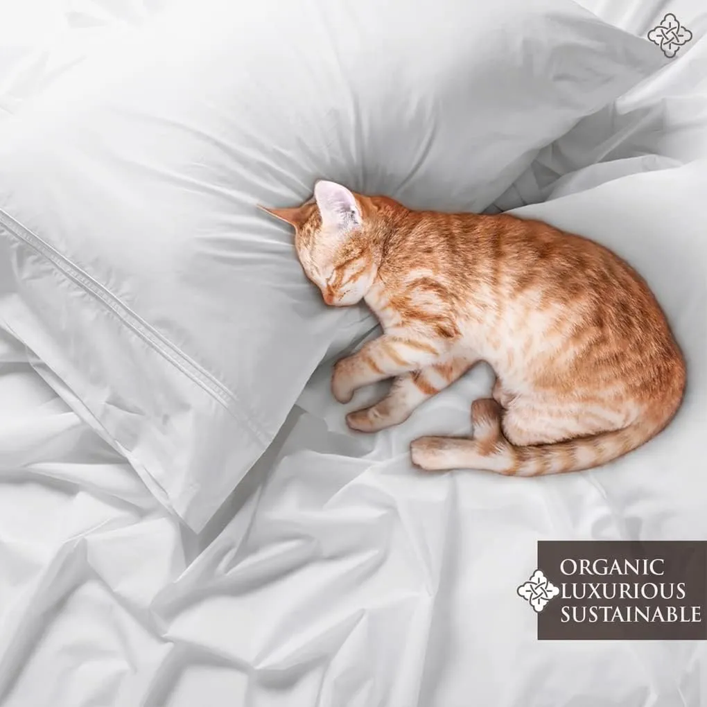 BIOWEAVES 100% Organic Cotton Percale Weave Sheets King – Crisp, Soft & Naturally Cooling, 300 Thread Count GOTS Certified Sheets for King Size Bed with 17” Deep Pocket – 4 Piece Set, White