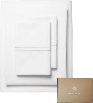BIOWEAVES 100% Organic Cotton Percale Weave Sheets King – Crisp, Soft & Naturally Cooling, 300 Thread Count GOTS Certified Sheets for King Size Bed with 17” Deep Pocket – 4 Piece Set, White
