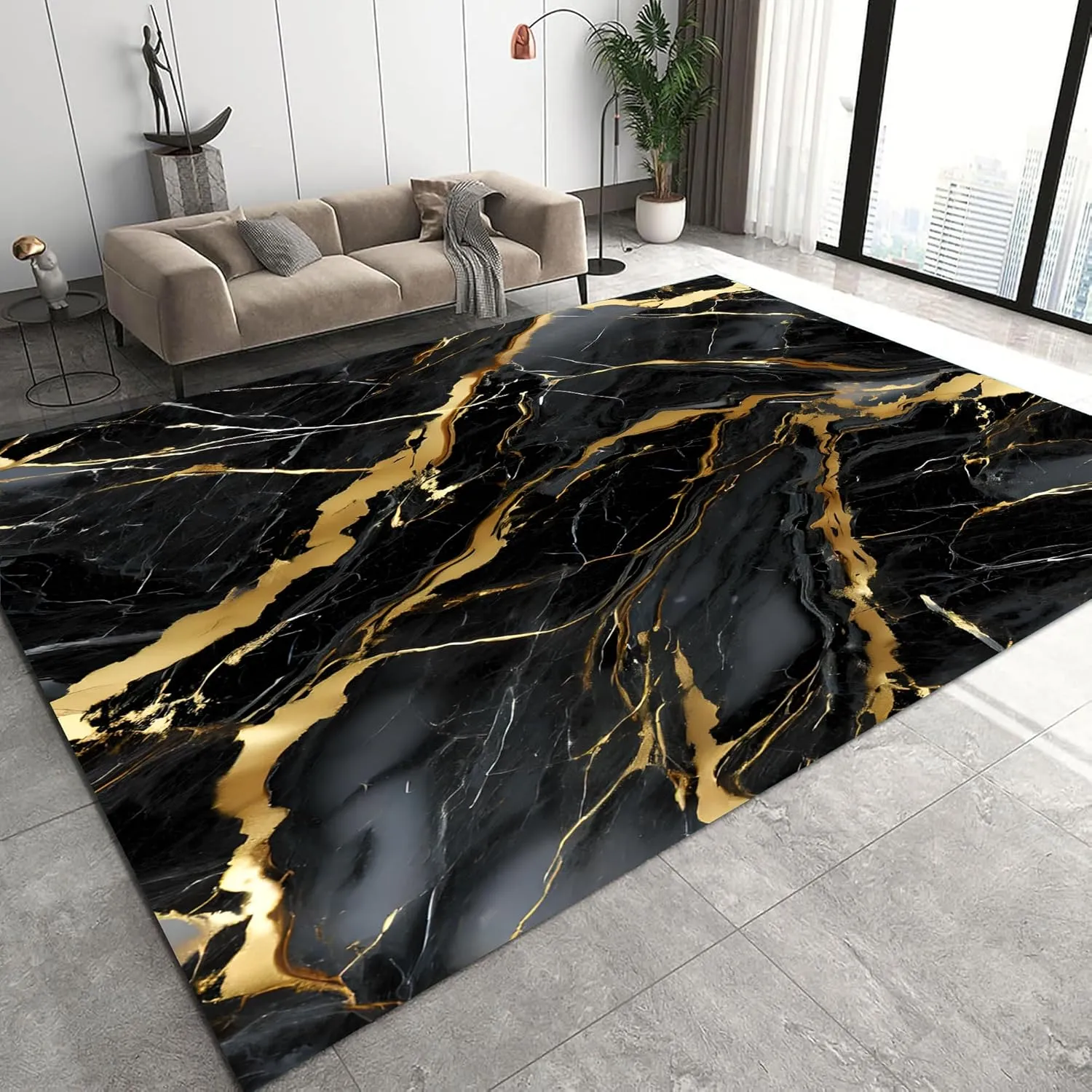 Black and Gold Marble Rugs: 5x8 Feet Abstract Black Marble Area Rug Washable Aesthetic Floor Carpet Mat for Bedroom Dining Living Room Dorm Kitchen Classroom Hallway