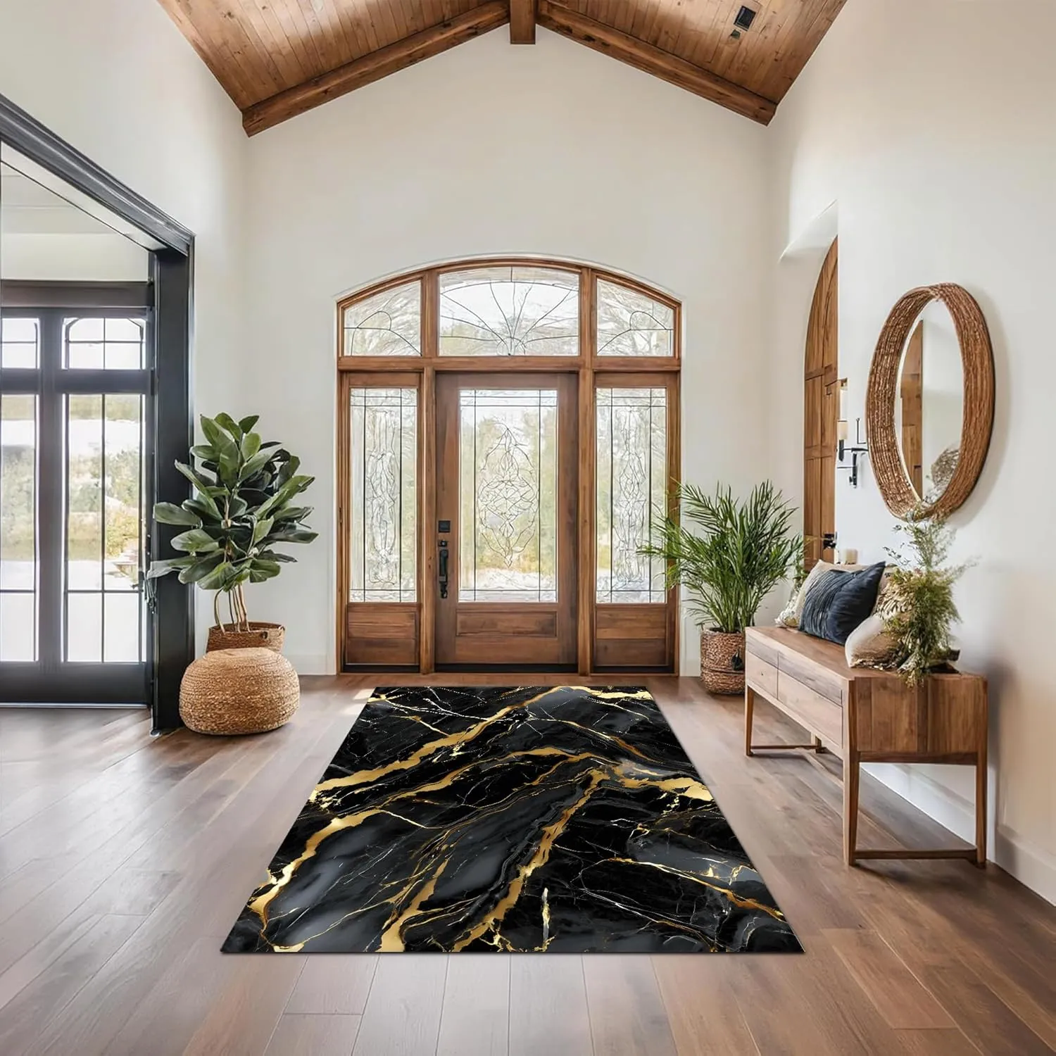 Black and Gold Marble Rugs: 5x8 Feet Abstract Black Marble Area Rug Washable Aesthetic Floor Carpet Mat for Bedroom Dining Living Room Dorm Kitchen Classroom Hallway
