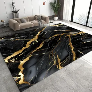 Black and Gold Marble Rugs: 5x8 Feet Abstract Black Marble Area Rug Washable Aesthetic Floor Carpet Mat for Bedroom Dining Living Room Dorm Kitchen Classroom Hallway