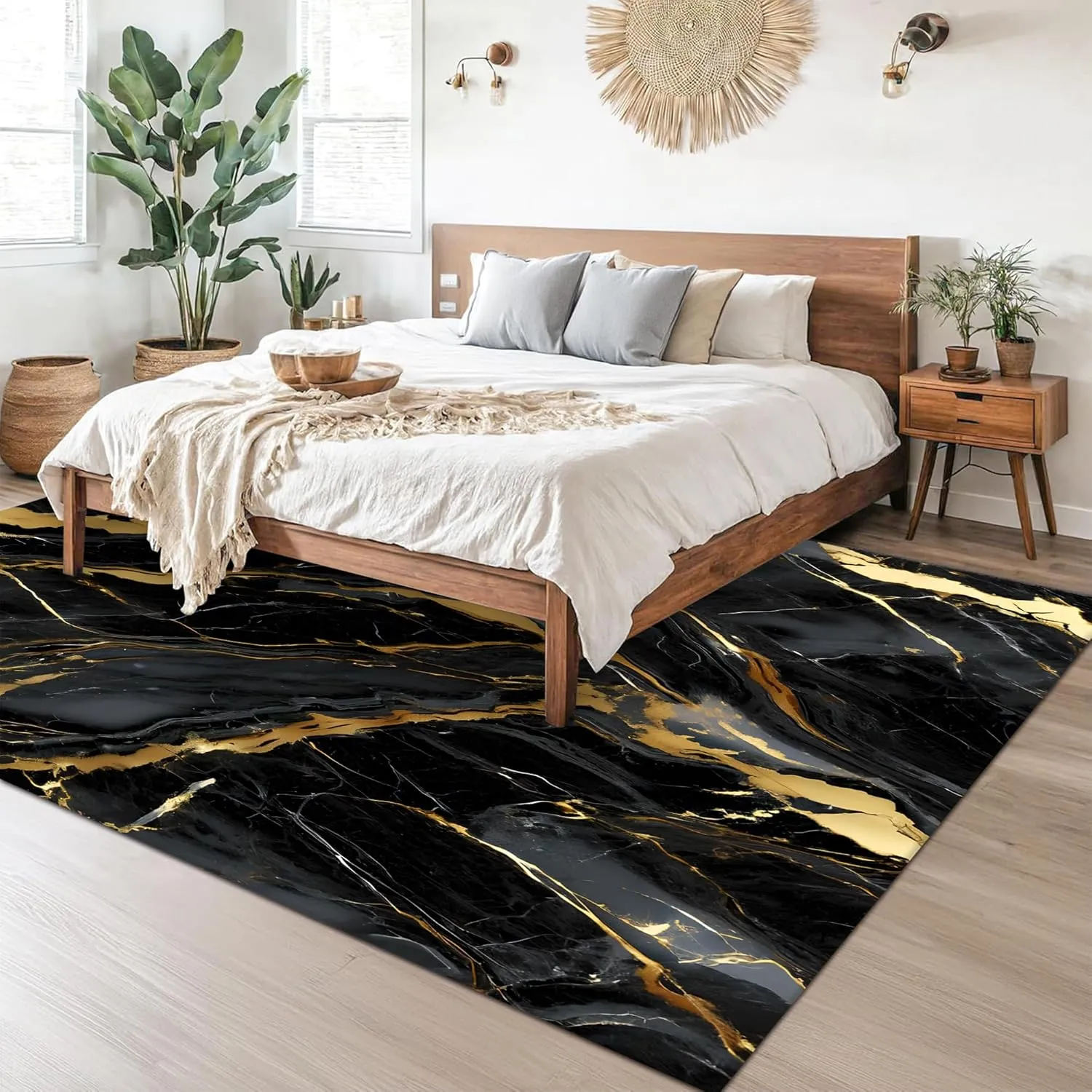Black and Gold Marble Rugs: 5x8 Feet Abstract Black Marble Area Rug Washable Aesthetic Floor Carpet Mat for Bedroom Dining Living Room Dorm Kitchen Classroom Hallway