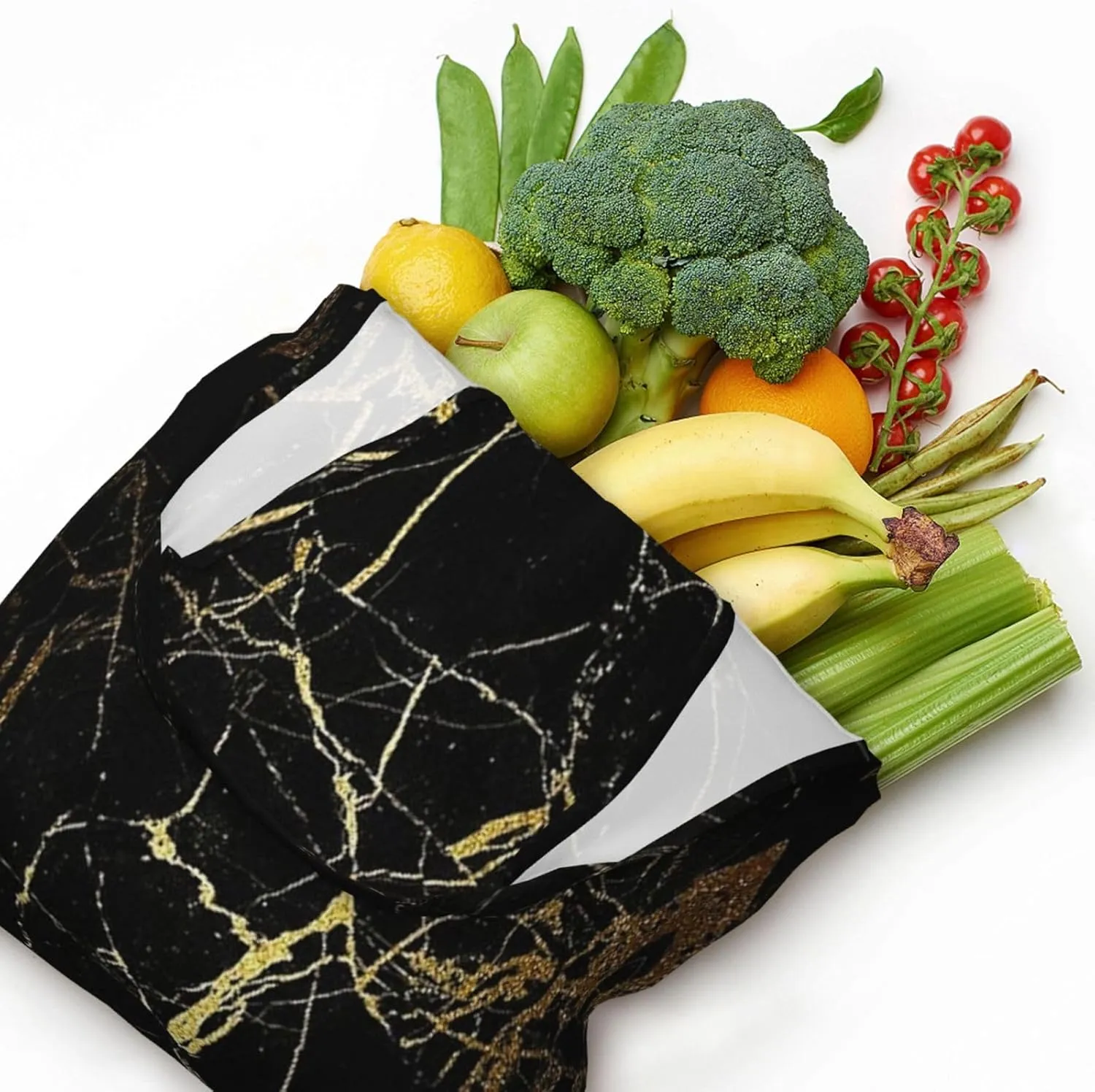 Black Gold Marble Print Tote Bags Reusable Grocery Bags Shopping Bags For Groceries Reusable Bags Foldable Shopping Bag