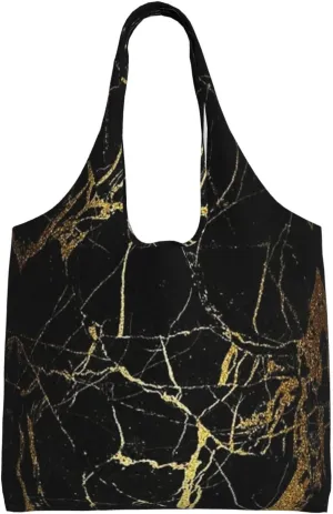 Black Gold Marble Print Tote Bags Reusable Grocery Bags Shopping Bags For Groceries Reusable Bags Foldable Shopping Bag