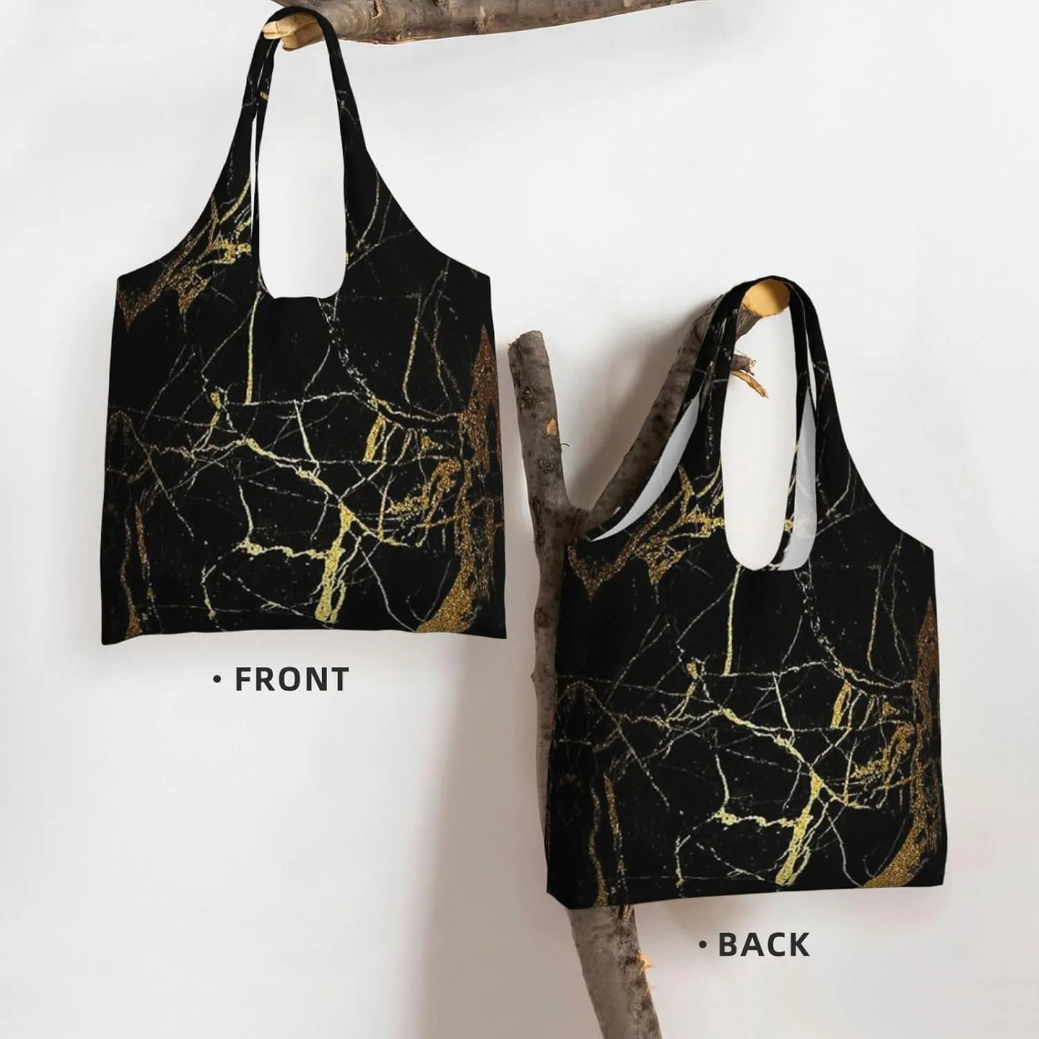 Black Gold Marble Print Tote Bags Reusable Grocery Bags Shopping Bags For Groceries Reusable Bags Foldable Shopping Bag