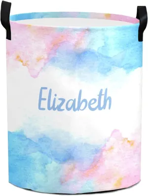 Blue and Pink Color Splash Personalized Waterproof Foldable Laundry Basket Bag with Handle, Custom Collapsible Clothes Hamper Storage Bin for Toys Laundry Dorm Travel Bathroom