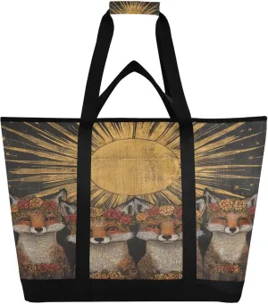 Boho Fox Reusable Insulated Lunchbox Cooler Bag, Leakproof Kitchen Grocery Bag Collapsible Portable Cooler Tote Bag for Picnic, Camping, Office, Travel