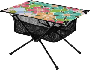 Bolaz Outdoor Folding Portable Picnic Camping Table-Colorful Spring Flower,Storage Mesh for Camping Gear Accessories, Hiking, Mountaineering, Outdoor Travel