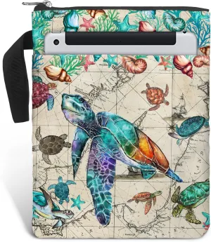 Book Cover Bag with Zipper and Front Pocket. Book Sleeve Bag Gift for Turtle and Book Lovers. Washable Fabric 11 X 8.5 Inch Book Bag Padded Protector Pouch for Paperbacks. Vintage Map.